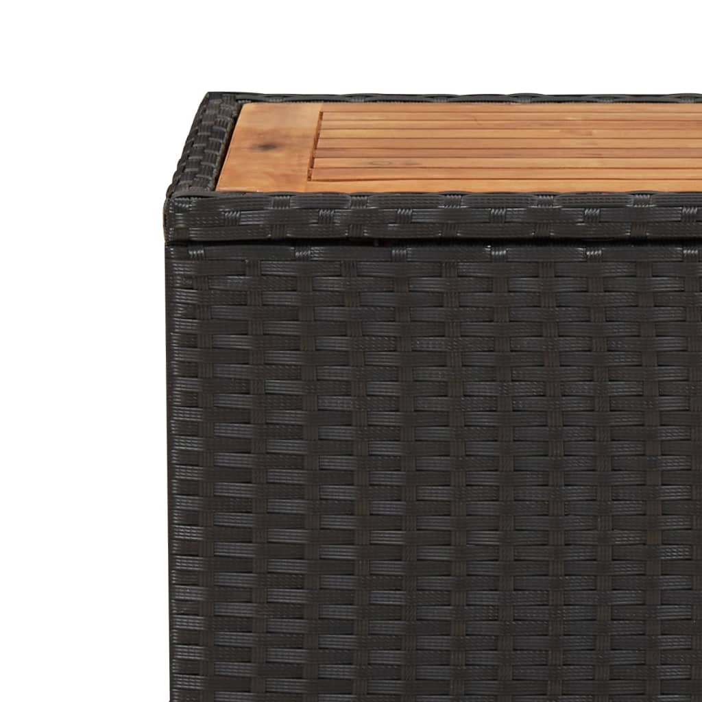 fekete polyrattan és tömör akácfa teázóasztal fa asztallappal