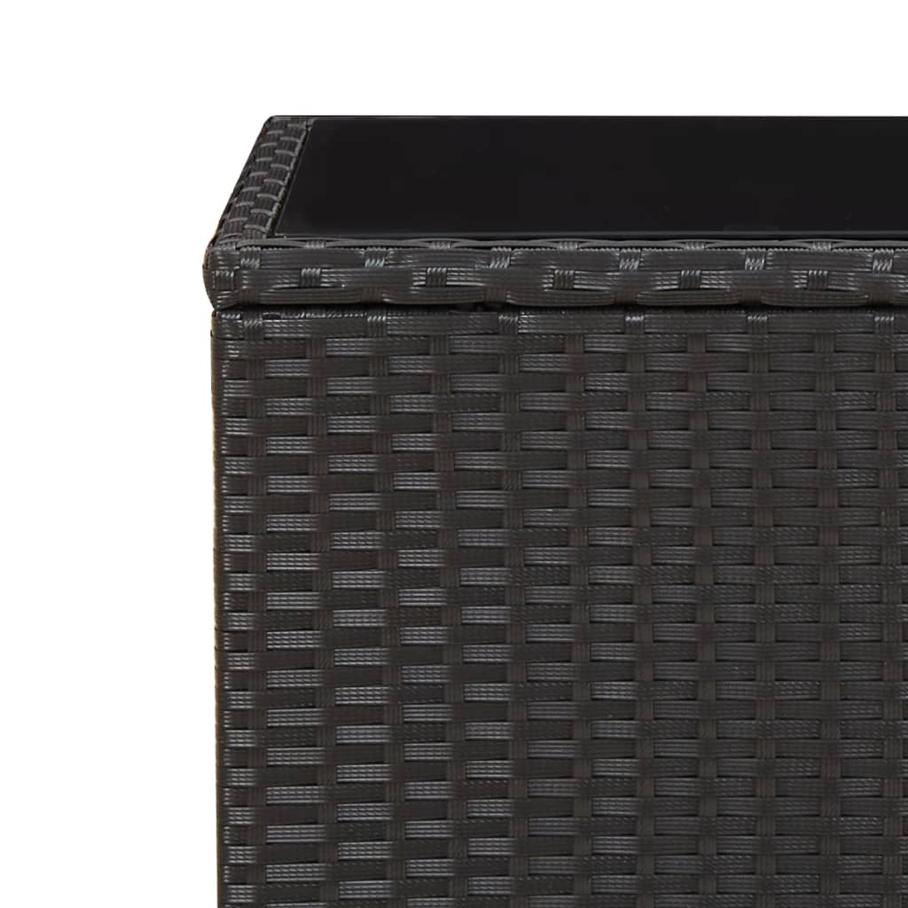 fekete polyrattan és edzett üveg teázóasztal üveglappal