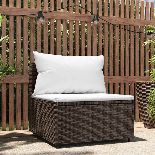 barna polyrattan kerti középső kanapé párnákkal