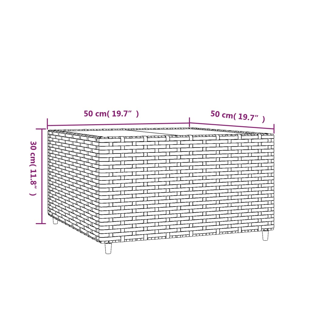 fekete polyrattan négyzet alakú kerti dohányzóasztal 50x50x30cm