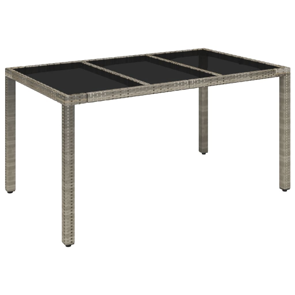 szürke polyrattan üveglapos kerti asztal 150 x 90 x 75 cm