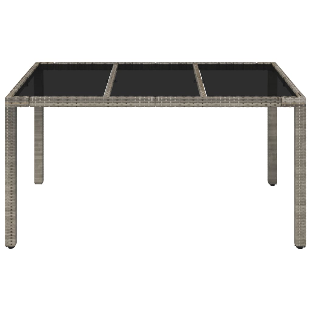 szürke polyrattan üveglapos kerti asztal 150 x 90 x 75 cm