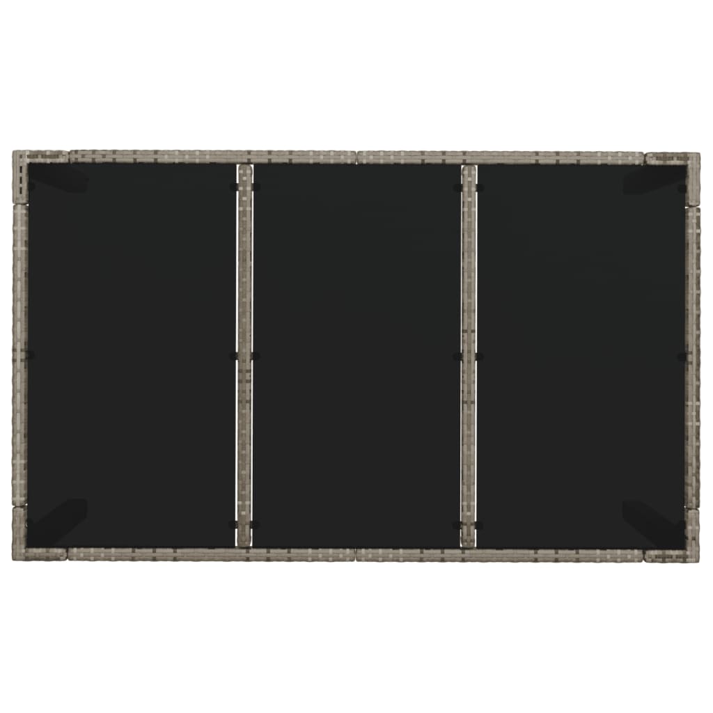 szürke polyrattan üveglapos kerti asztal 150 x 90 x 75 cm