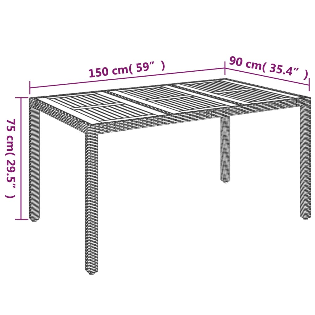 fekete polyrattan falapos kerti asztal 150 x 90 x 75 cm