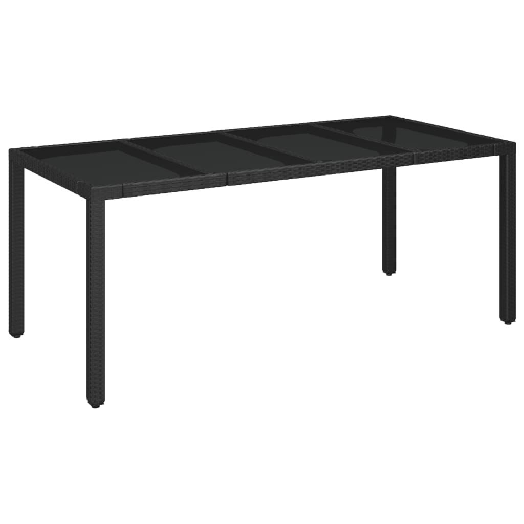 fekete polyrattan üveglapos kerti asztal 190 x 90 x 75 cm