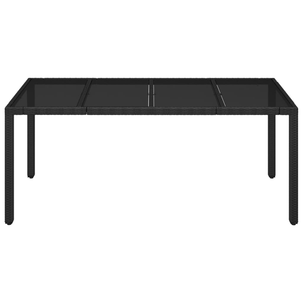 fekete polyrattan üveglapos kerti asztal 190 x 90 x 75 cm