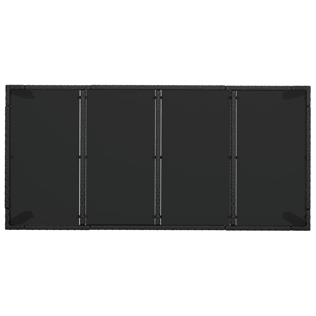 fekete polyrattan üveglapos kerti asztal 190 x 90 x 75 cm