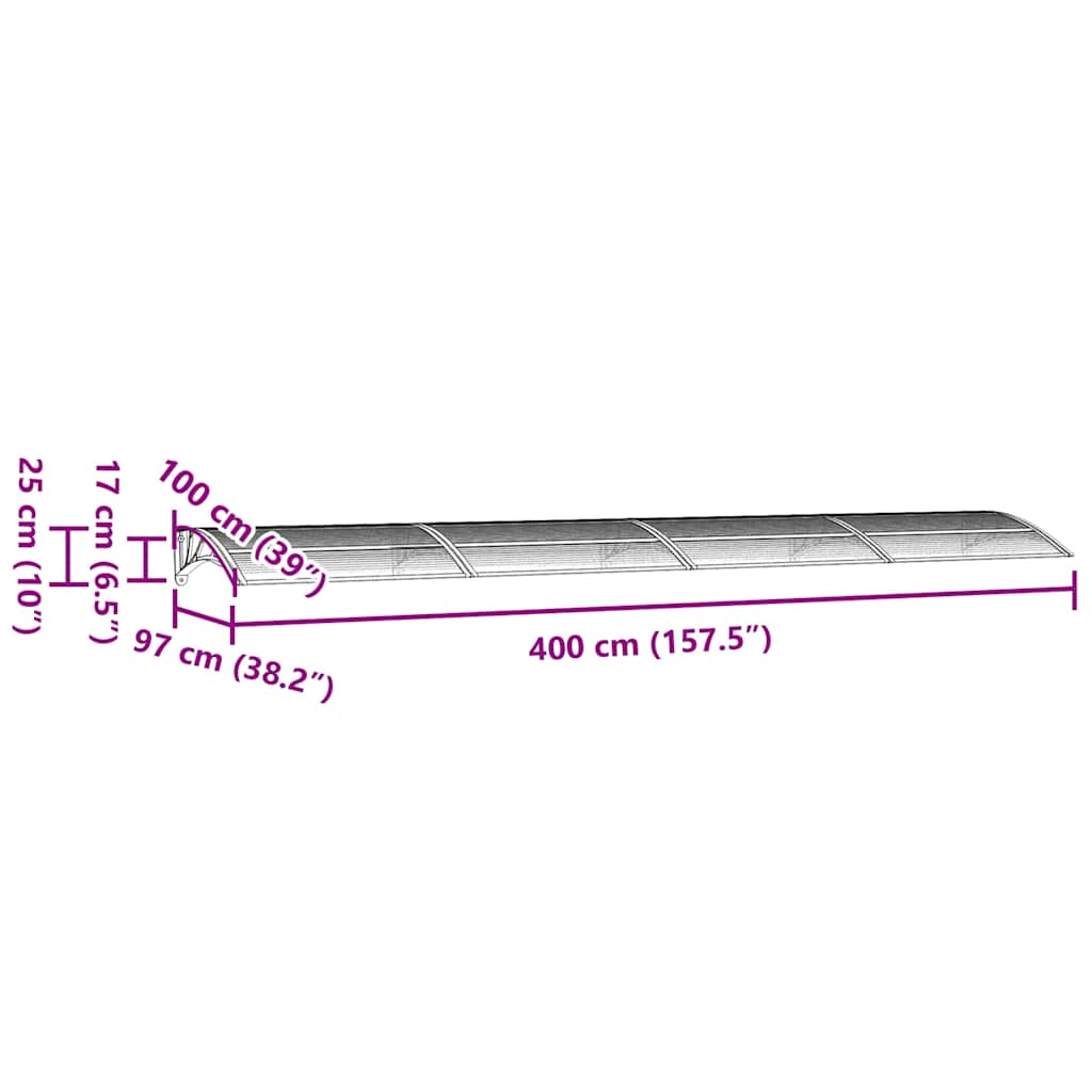 fekete polikarbonát ajtóelőtető 400 x 100 cm
