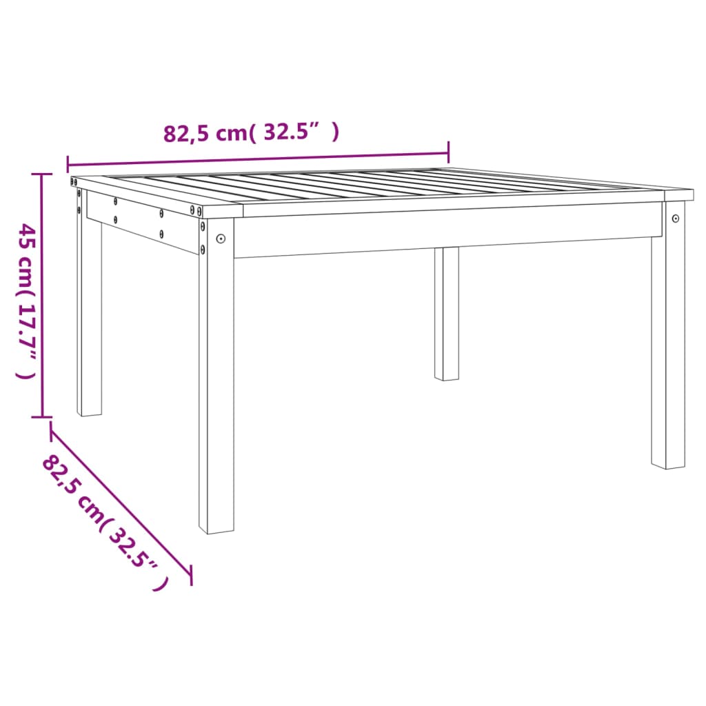 fekete tömör fenyőfa kerti asztal 82,5 x 82,5 x 45 cm
