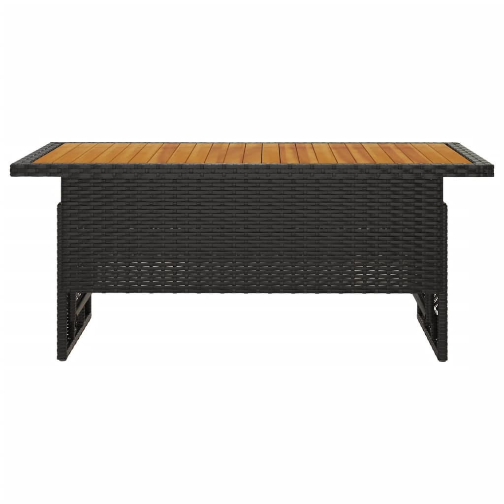 fekete tömör akácfa és polirattan kerti asztal 100x50x43/63 cm