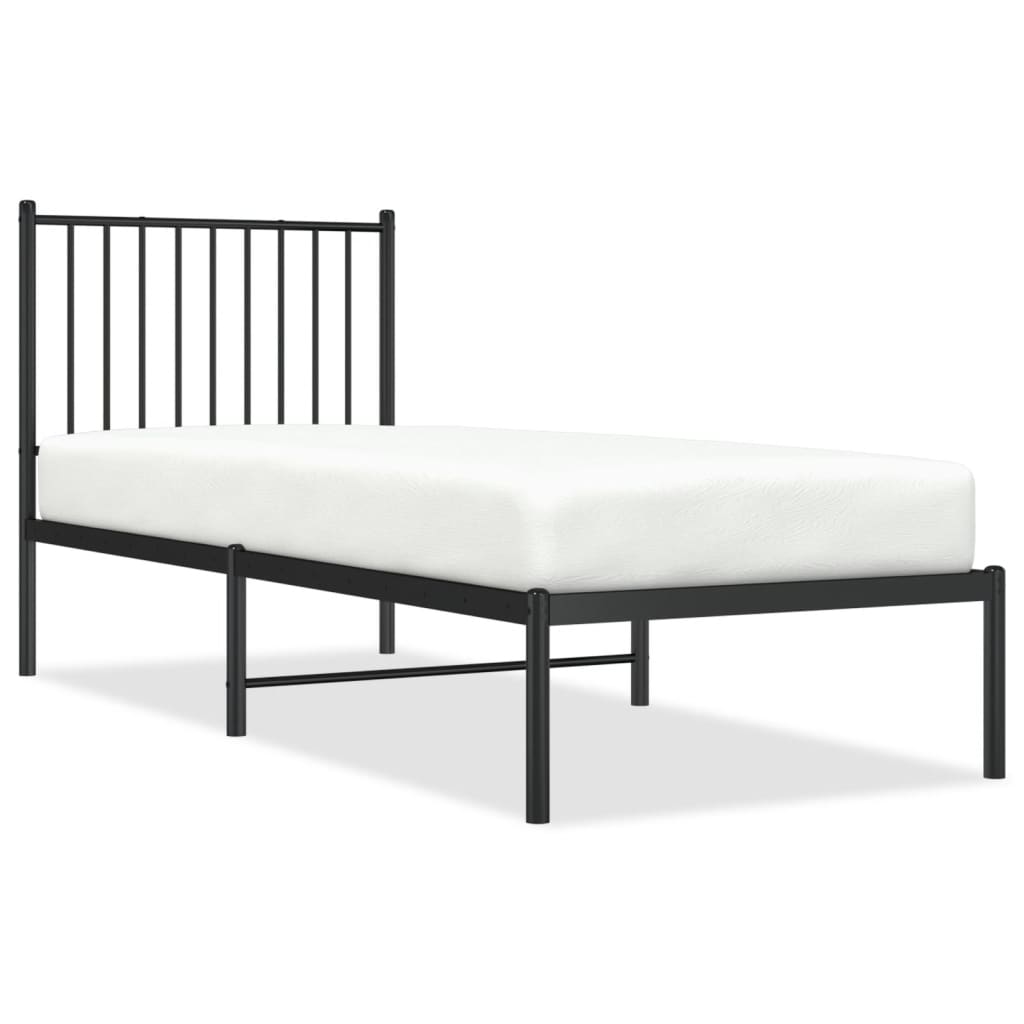 fekete fém ágykeret fejtámlával 75 x 190 cm