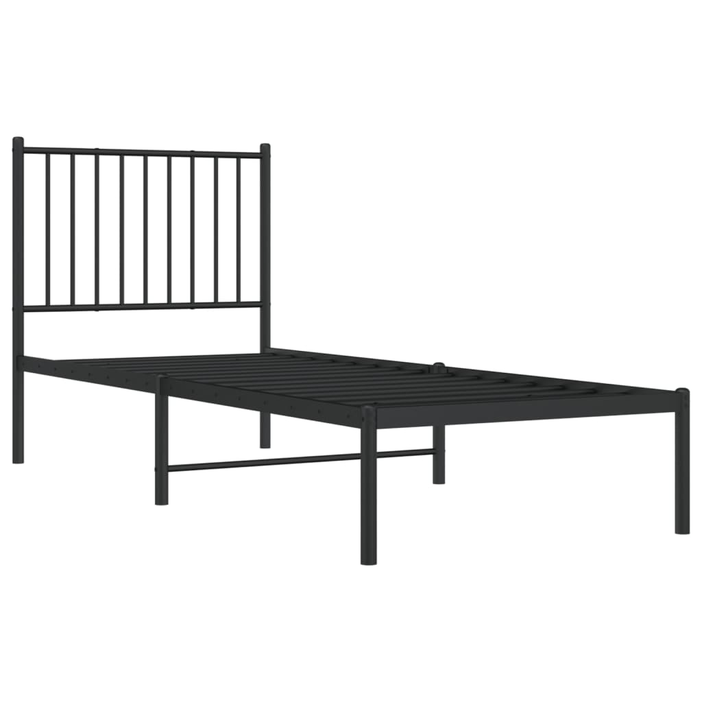 fekete fém ágykeret fejtámlával 75 x 190 cm