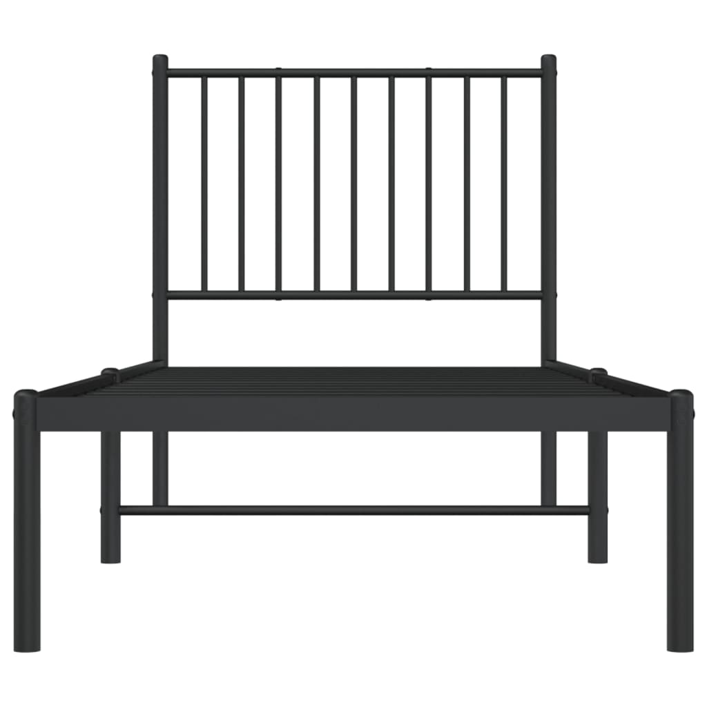 fekete fém ágykeret fejtámlával 75 x 190 cm