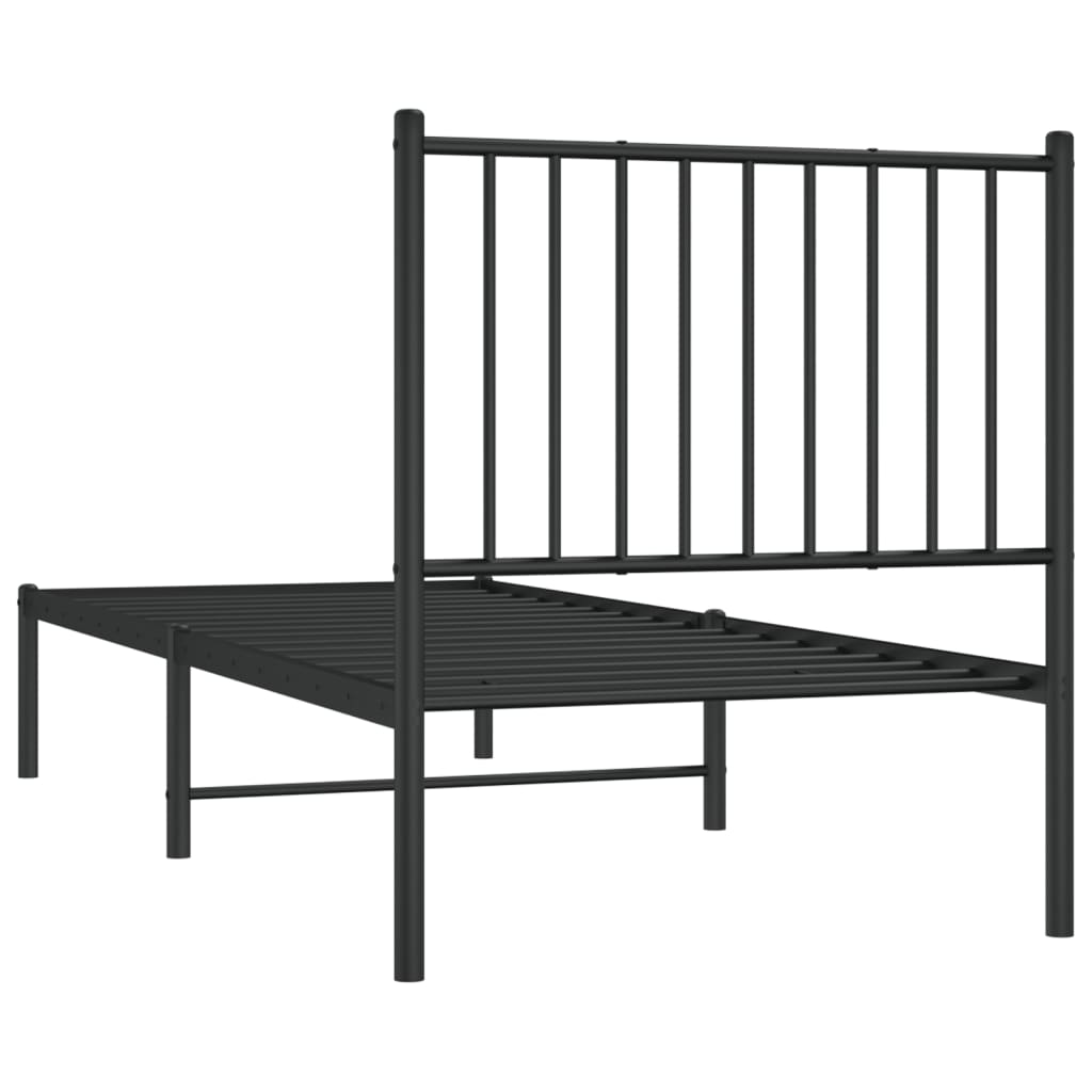fekete fém ágykeret fejtámlával 75 x 190 cm