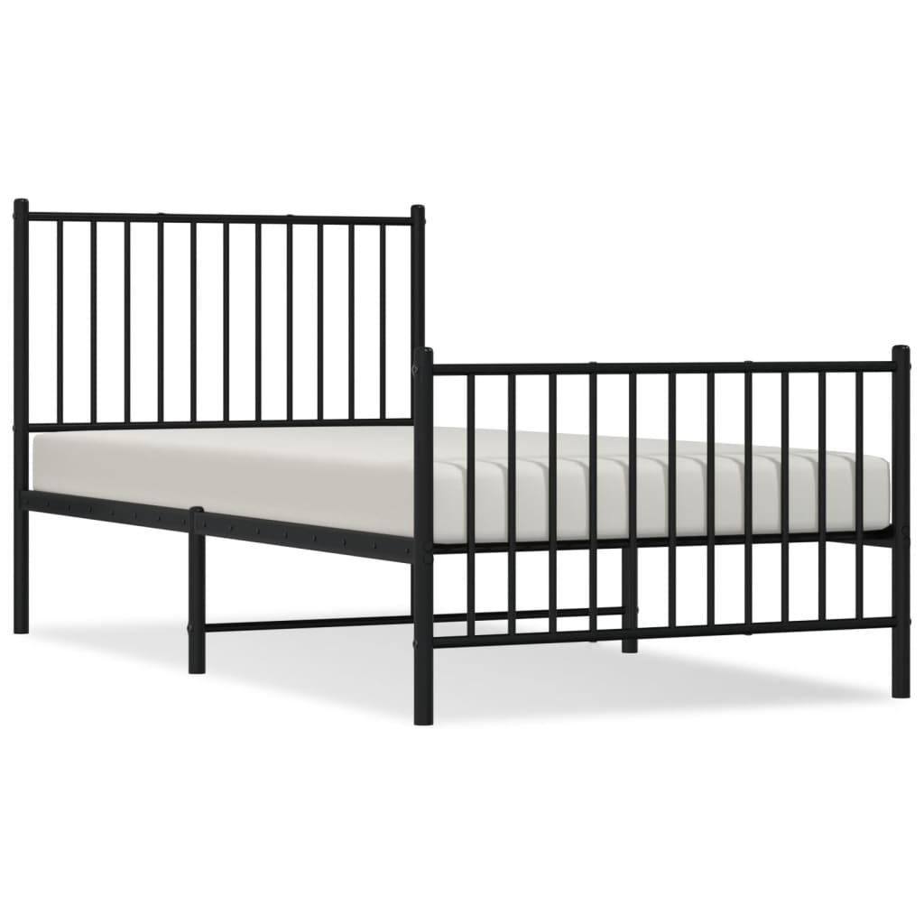 fekete fém ágykeret fej- és lábtámlával 90 x 190 cm
