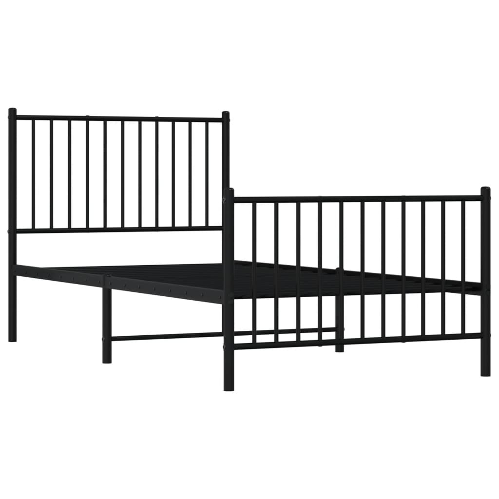 fekete fém ágykeret fej- és lábtámlával 90 x 190 cm