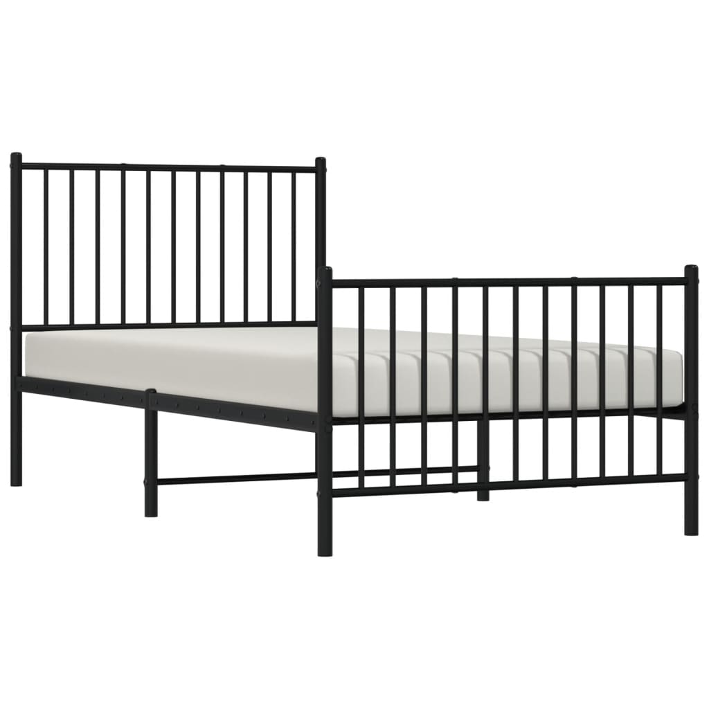 fekete fém ágykeret fej- és lábtámlával 90 x 190 cm