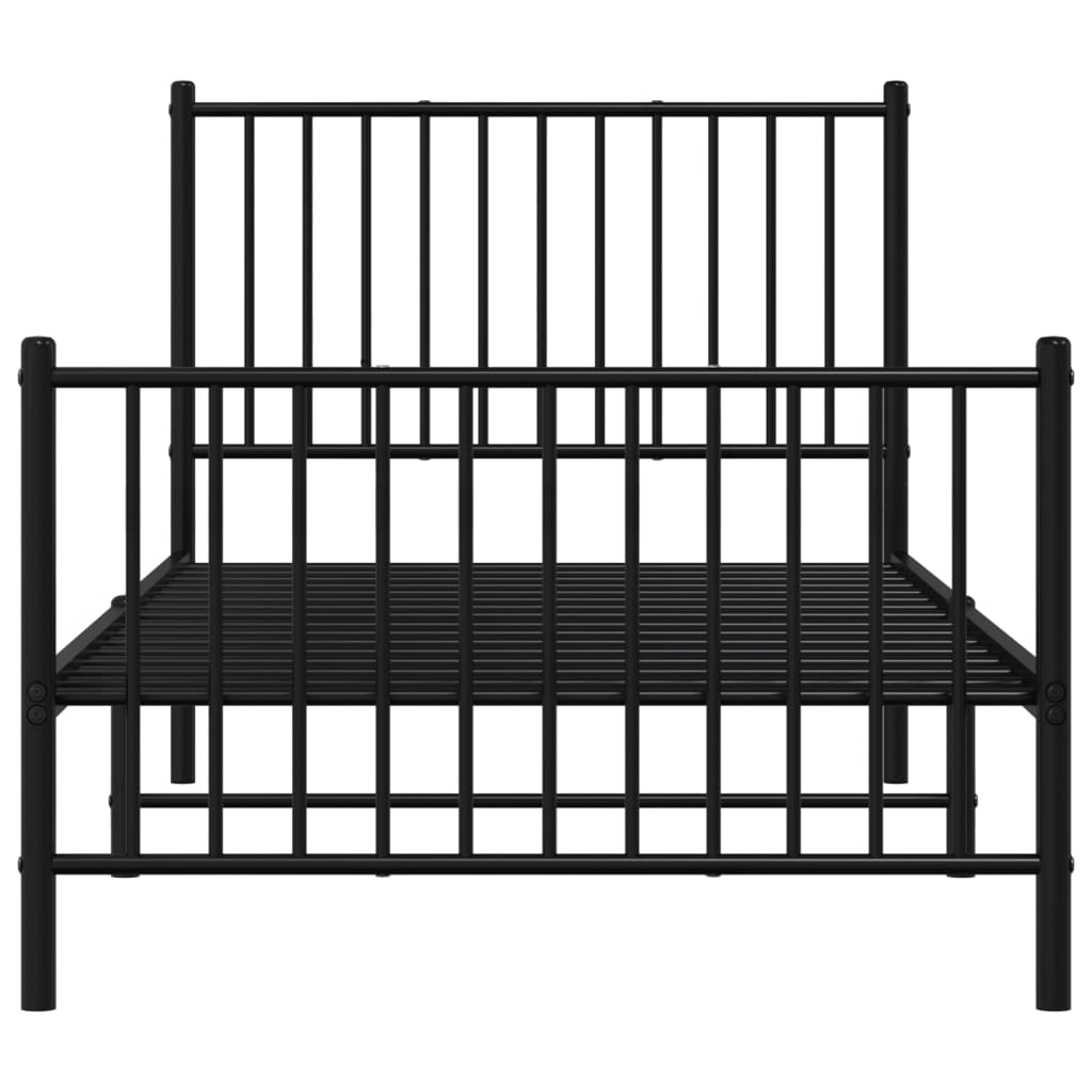 fekete fém ágykeret fej- és lábtámlával 90 x 190 cm