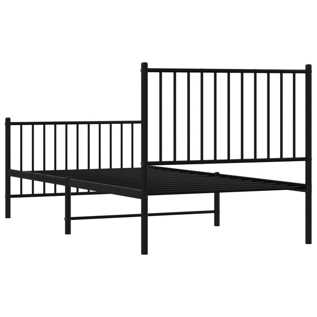 fekete fém ágykeret fej- és lábtámlával 90 x 190 cm