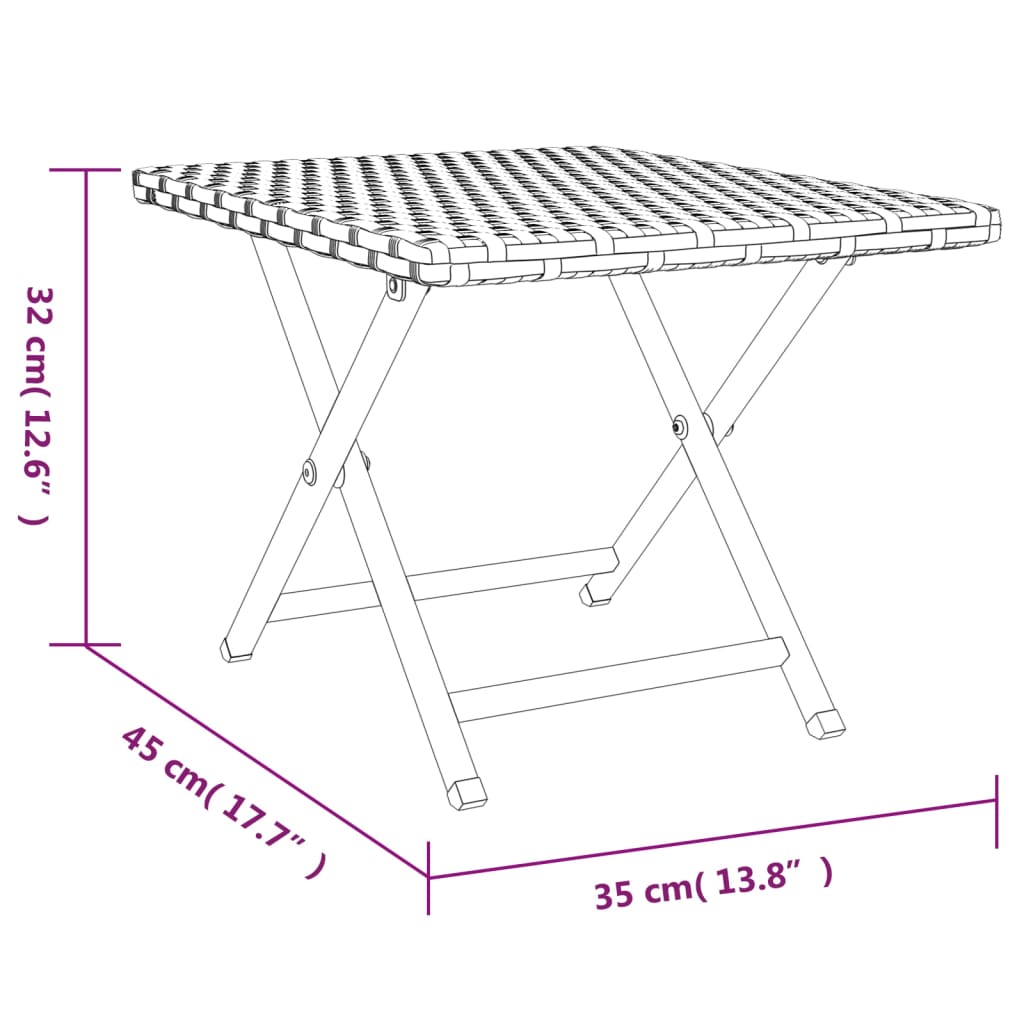 barna összecsukható polyrattan asztal 45x35x32 cm
