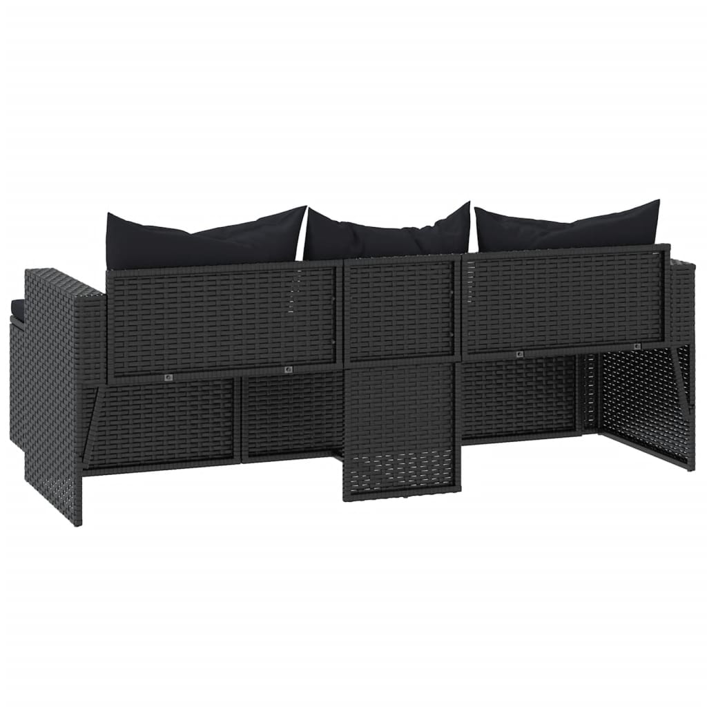 fekete polyrattan kerti ülőgarnitúra