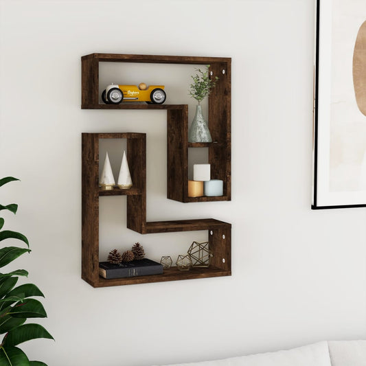2 db füstös tölgy színű szerelt fa falipolc 50 x 15 x 50 cm