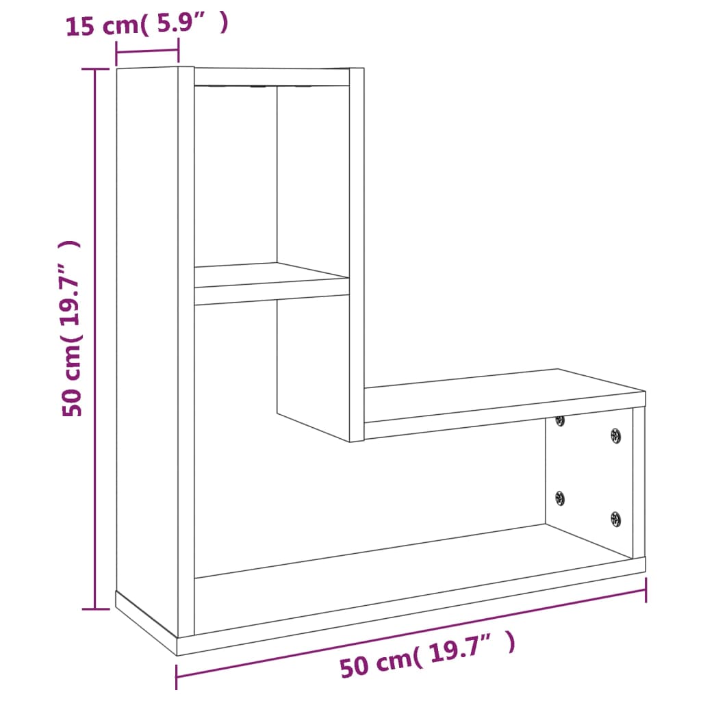 2 db barna tölgyszínű szerelt fa fali kockapolc 50 x 15 x 50 cm