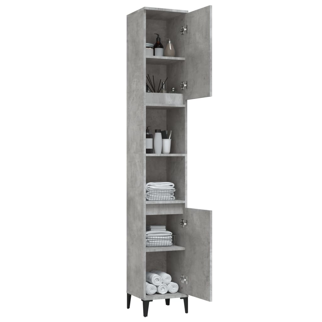 betonszürke szerelt fa fürdőszobaszekrény 30 x 30 x 190 cm