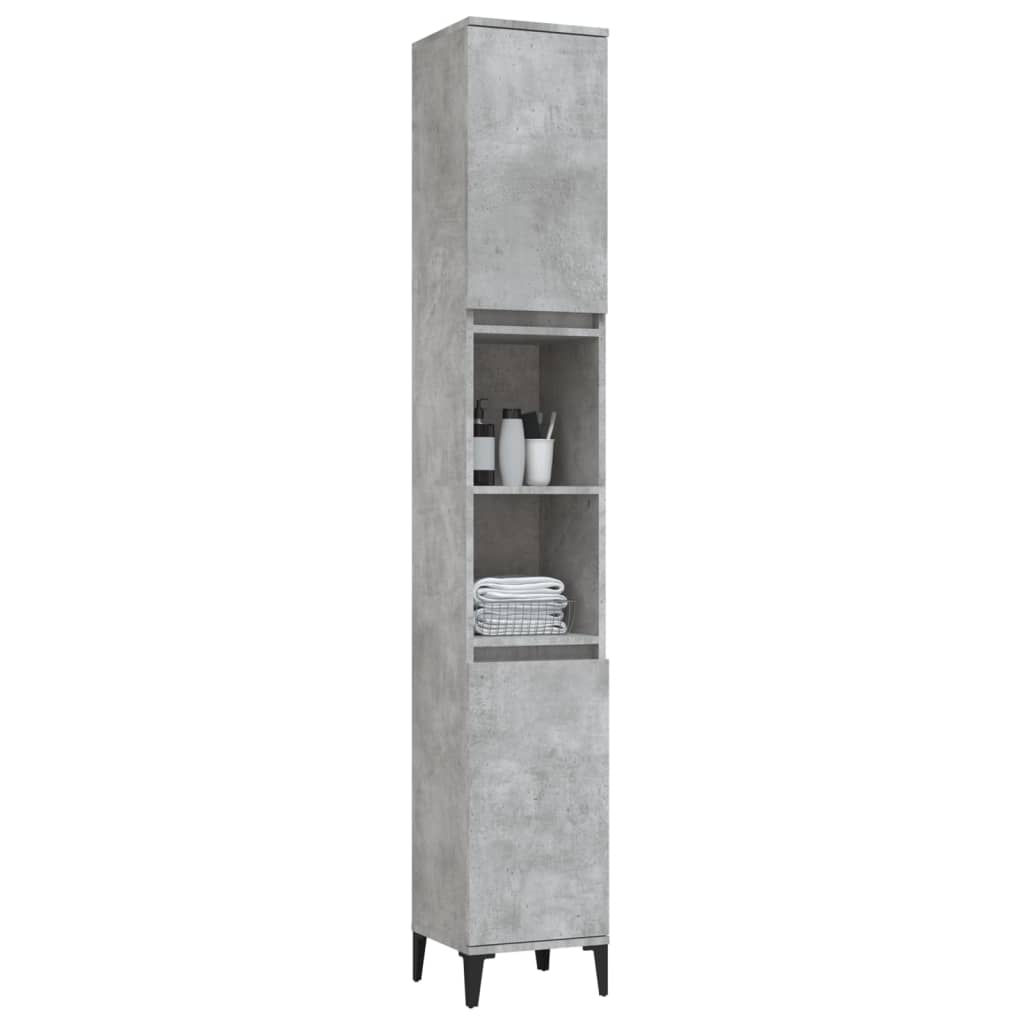 betonszürke szerelt fa fürdőszobaszekrény 30 x 30 x 190 cm