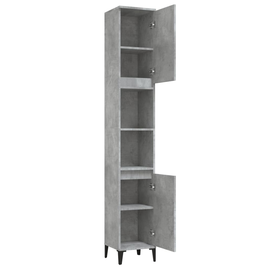 betonszürke szerelt fa fürdőszobaszekrény 30 x 30 x 190 cm