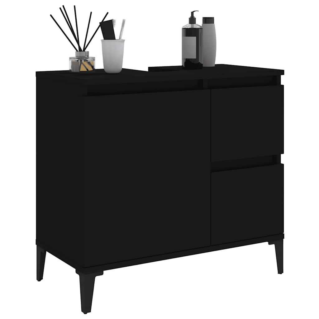 fekete szerelt fa fürdőszobaszekrény 65 x 33 x 60 cm