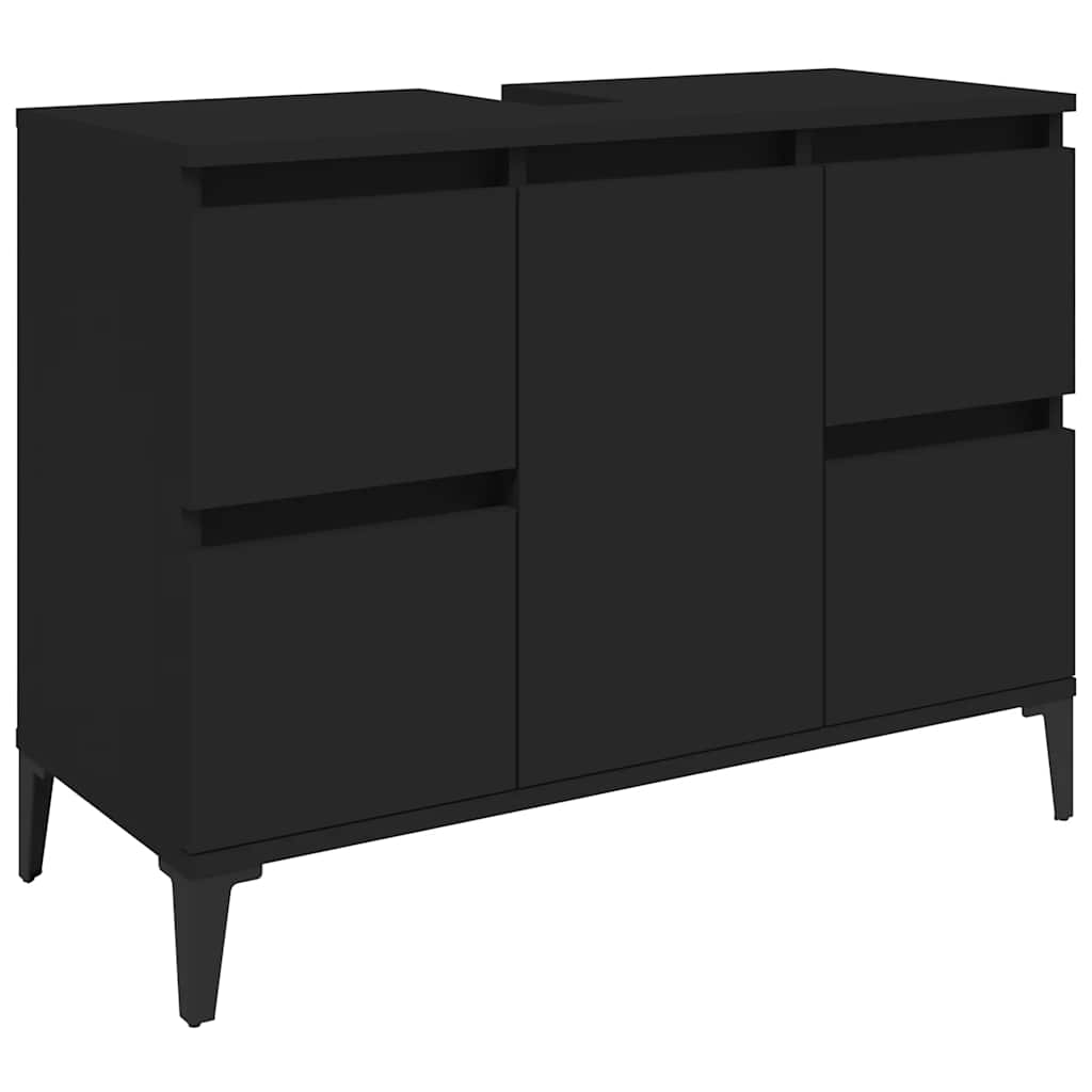 fekete szerelt fa mosdószekrény 80 x 33 x 60 cm