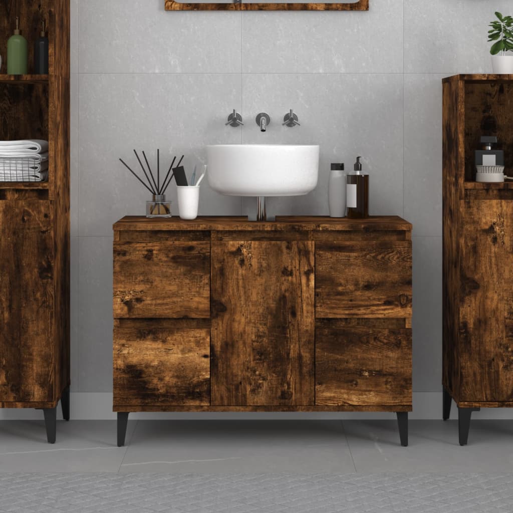 füstös tölgy színű szerelt fa mosdószekrény 80 x 33 x 60 cm