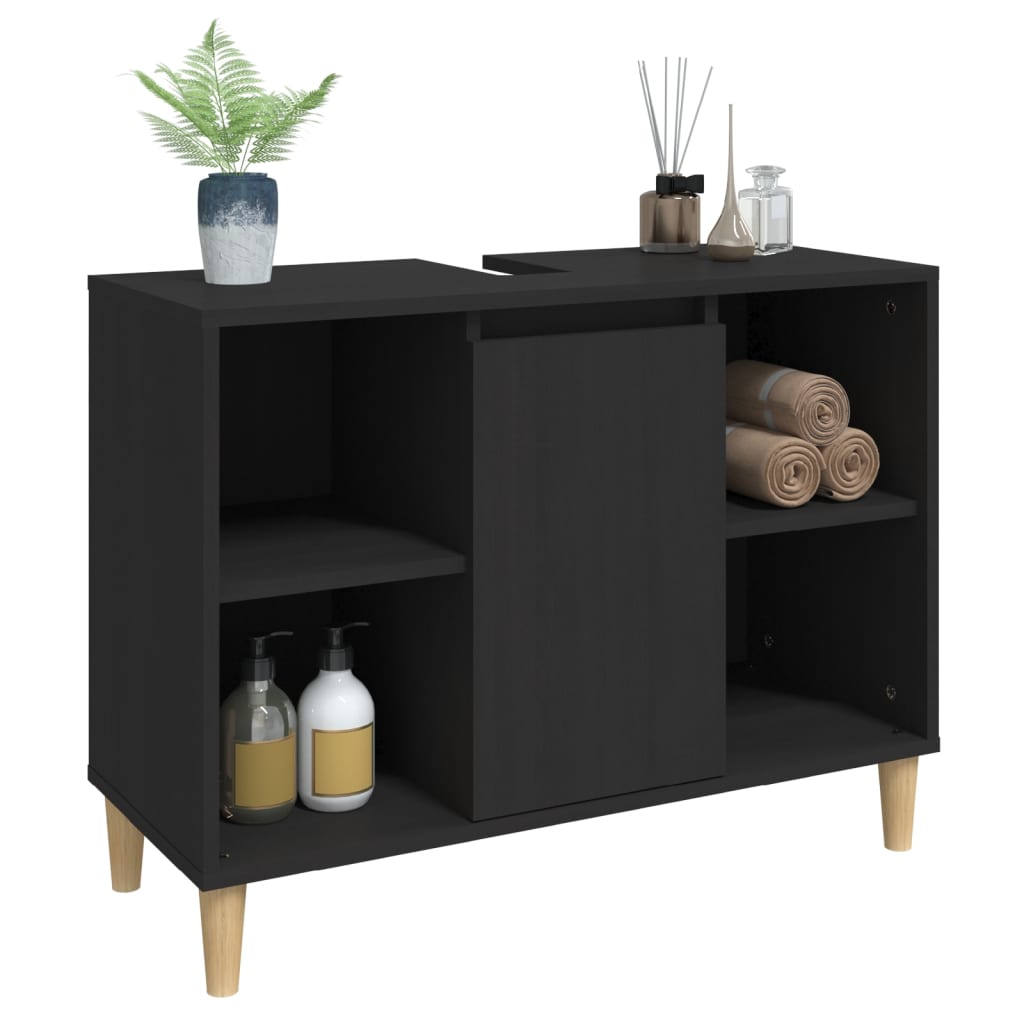 fekete szerelt fa mosdószekrény 80 x 33 x 60 cm