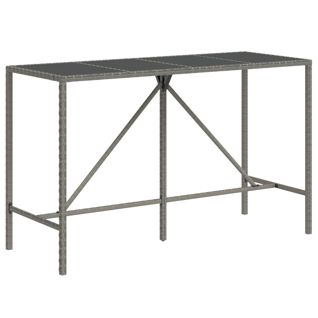 szürke polyrattan üveglapos bárasztal 180 x 70 x 110 cm