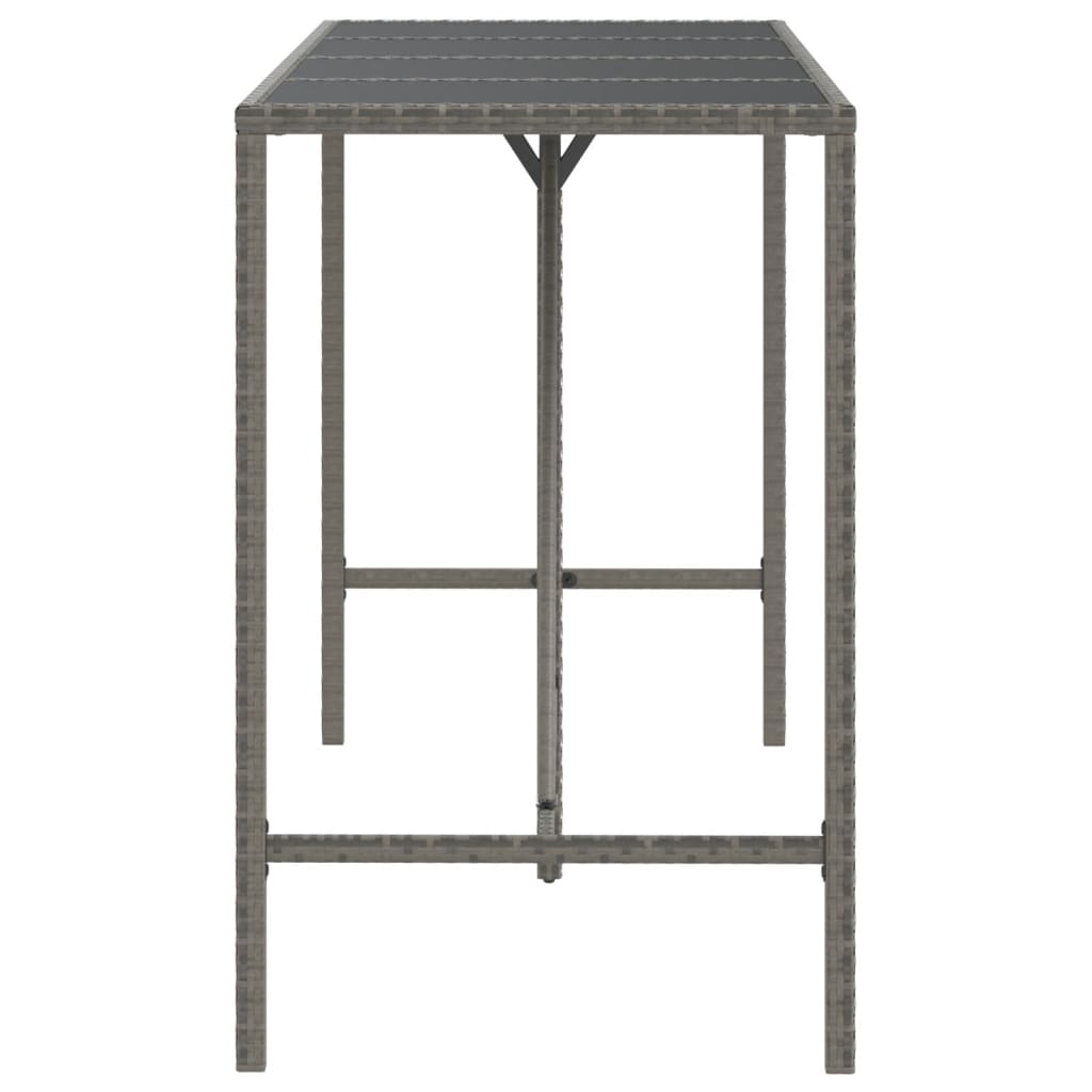 szürke polyrattan üveglapos bárasztal 180 x 70 x 110 cm