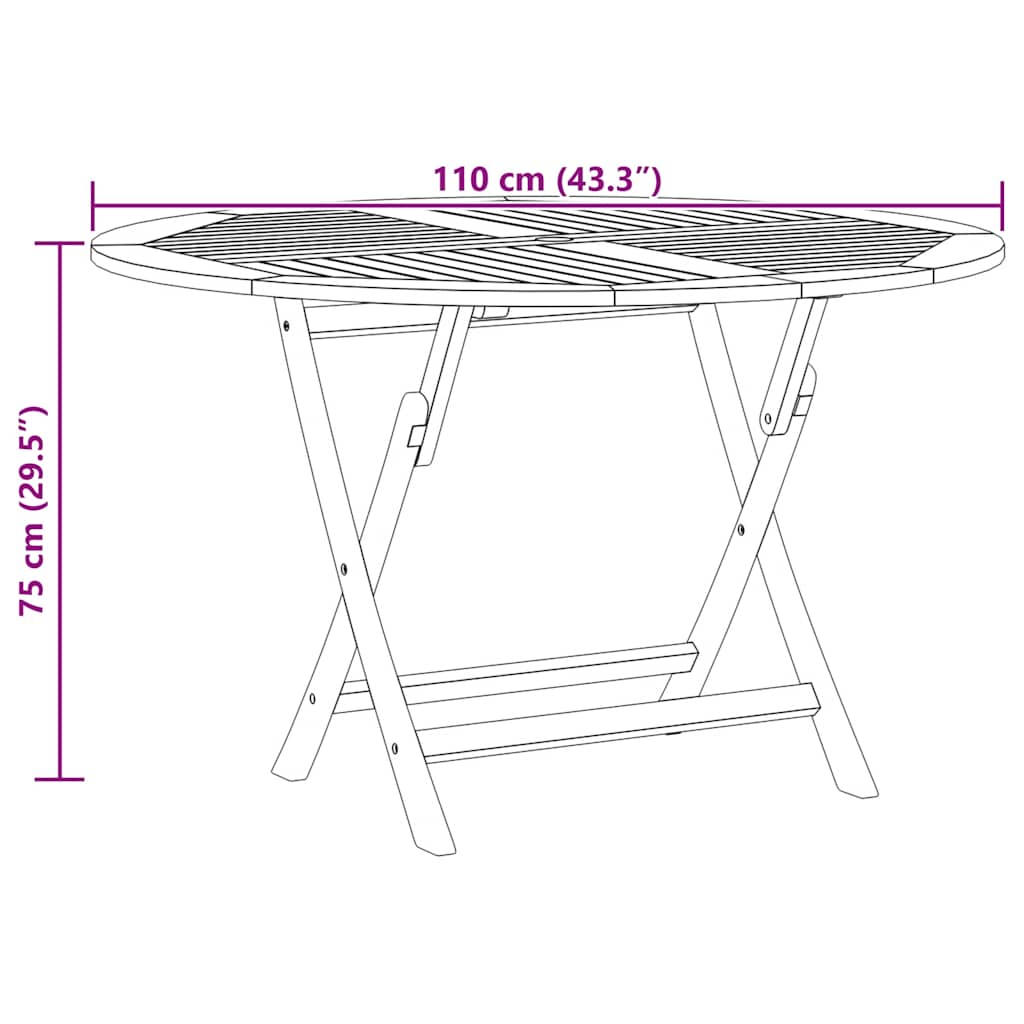 tömör tíkfa összecsukható kerti asztal Ø 110 x 75 cm