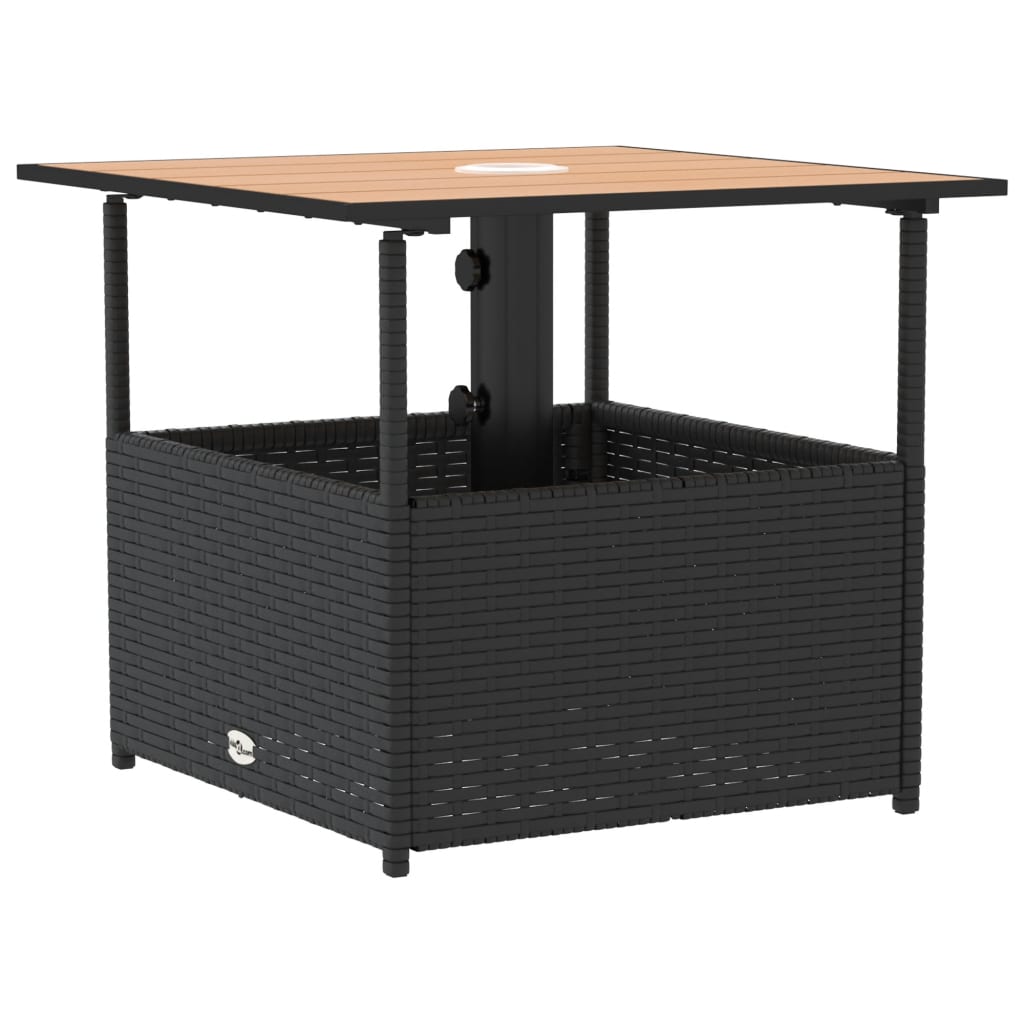 fekete polyrattan kerti asztal napernyőlyukkal 55x55x46,5 cm