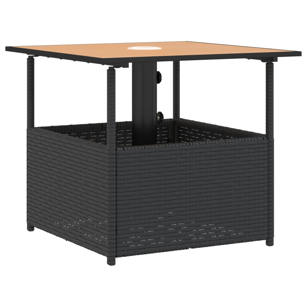fekete polyrattan kerti asztal napernyőlyukkal 55x55x46,5 cm