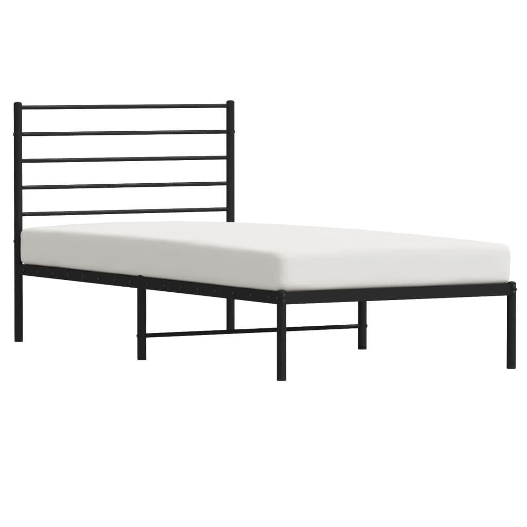 fekete fém ágykeret fejtámlával 90 x 200 cm