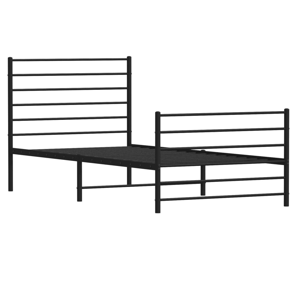 fekete fém ágykeret fej- és lábtámlával 80 x 200 cm