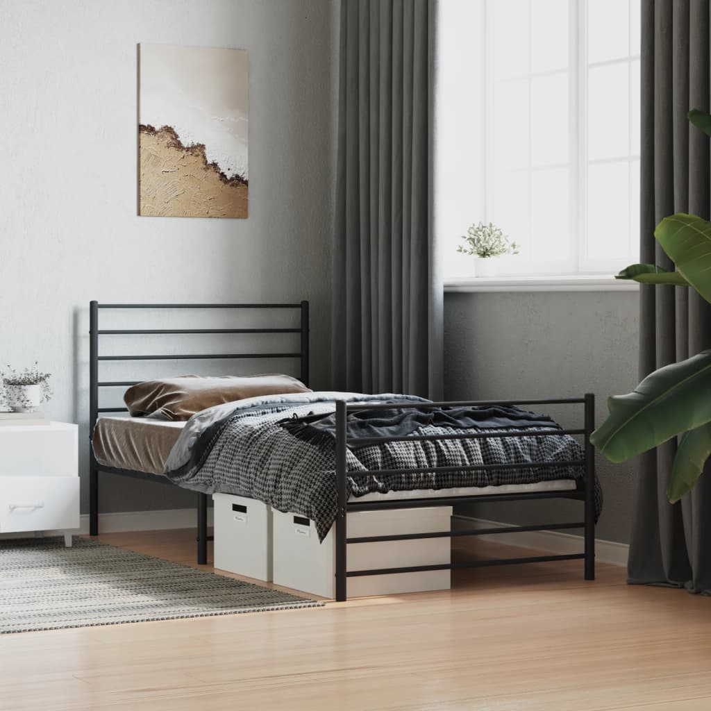 fekete fém ágykeret fej- és lábtámlával 80 x 200 cm