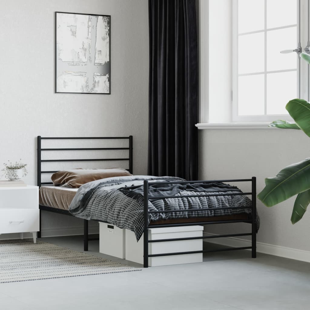 fekete fém ágykeret fej- és lábtámlával 80 x 200 cm