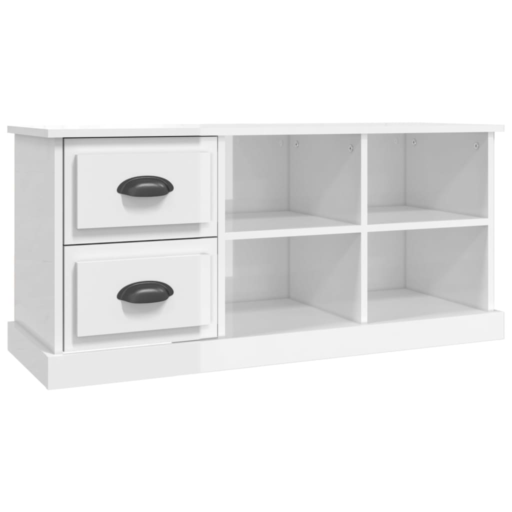 magasfényű fehér szerelt fa TV-szekrény 102 x 35,5 x 47,5 cm