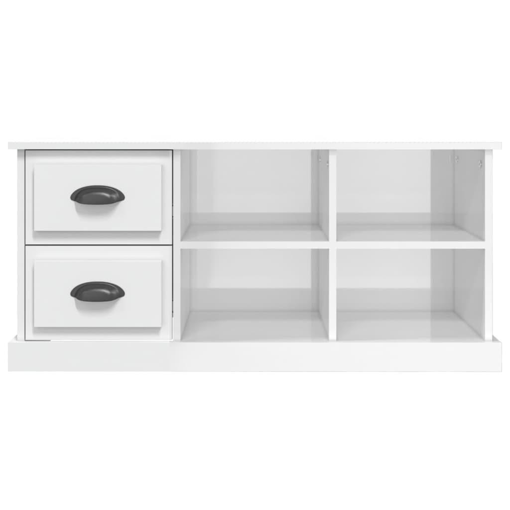 magasfényű fehér szerelt fa TV-szekrény 102 x 35,5 x 47,5 cm