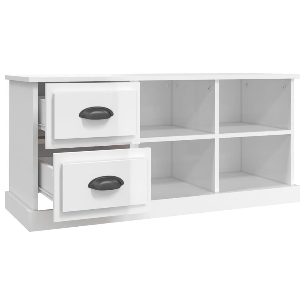 magasfényű fehér szerelt fa TV-szekrény 102 x 35,5 x 47,5 cm