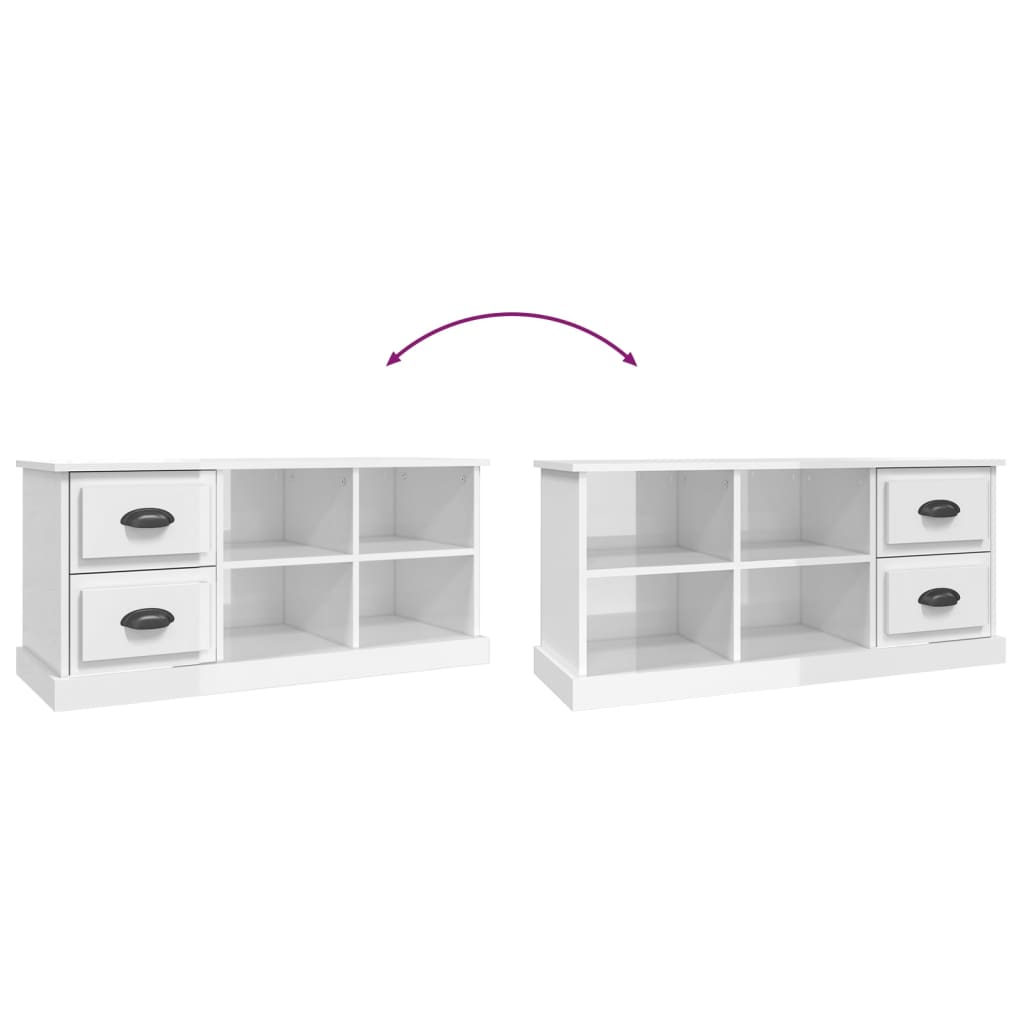 magasfényű fehér szerelt fa TV-szekrény 102 x 35,5 x 47,5 cm