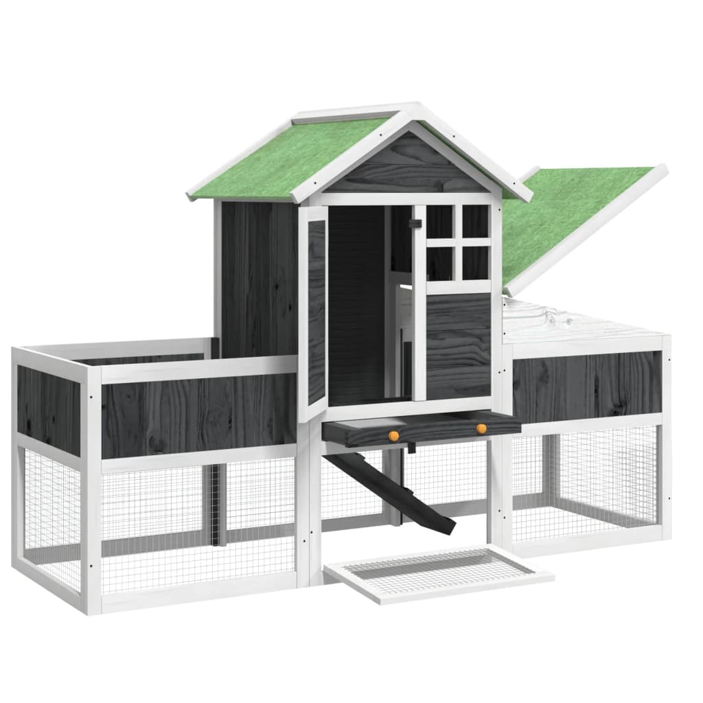 szürke tömör fenyőfa nyúlketrec 170 x 63 x 113 cm