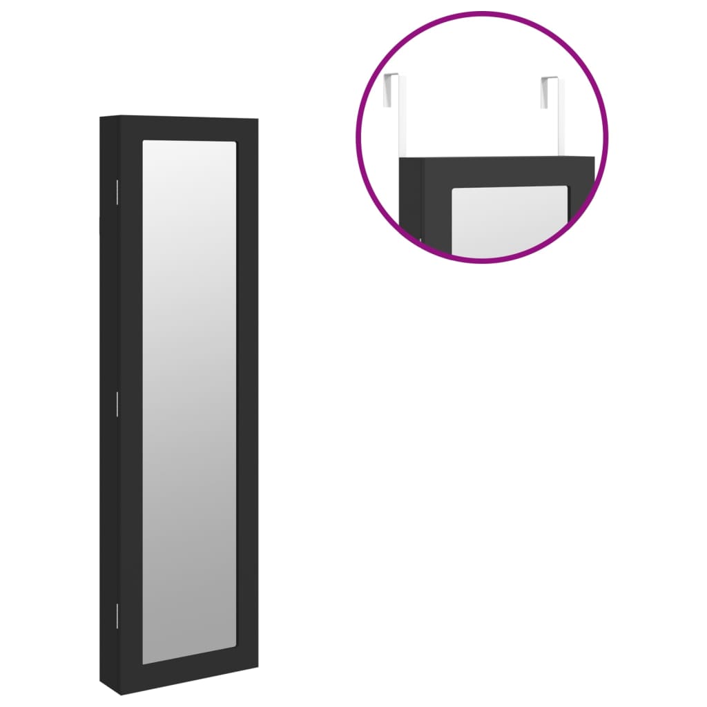 fekete falra szerelhető tükrös ékszerszekrény 30x8,5x106 cm