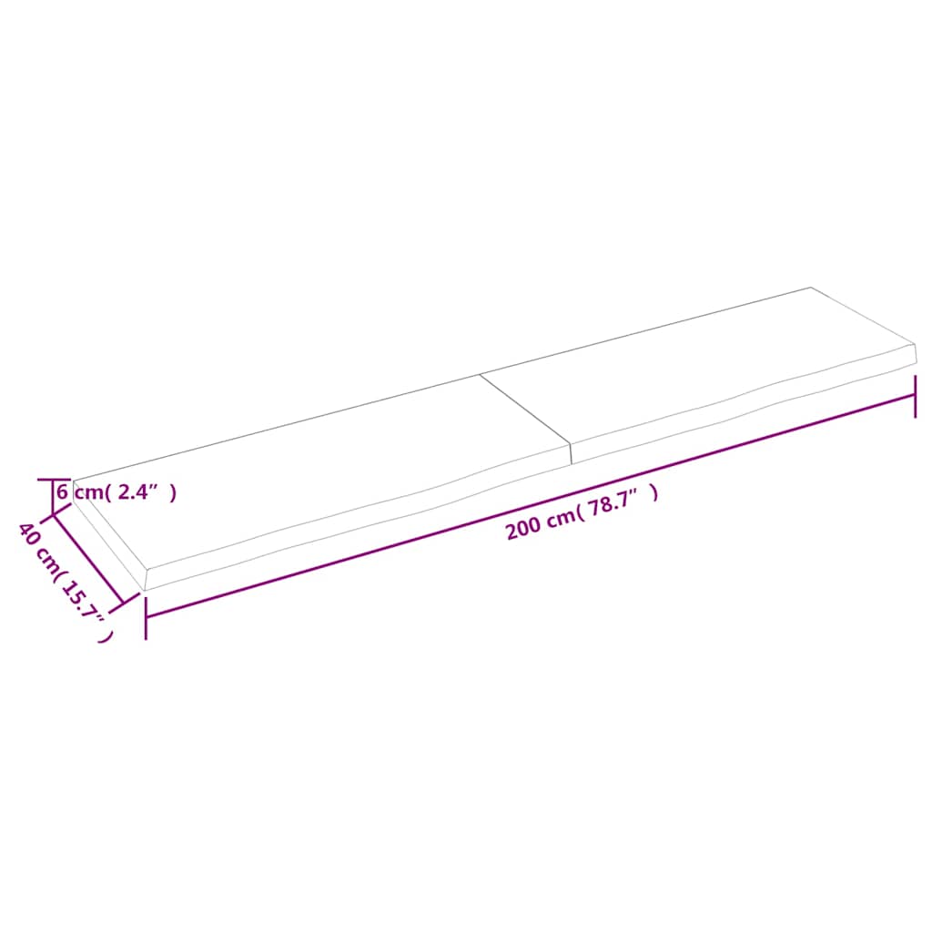 sötétbarna kezelt tömör tölgyfa fali polc 200 x 40 x (2-6) cm